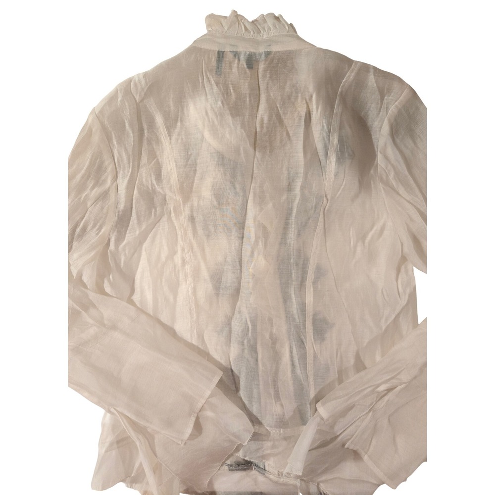 Nic + Zoe Womens Cream Lace Up Ruffle‎ Neck Bell Sleeve Embroidered Top Size 10 - Picture 6 of 6